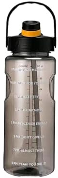 Bouteille d'eau de sport de grande capacité - 1,5 l/2 l/3 l - Tasse en plastique étanche avec paille et marqueur de temps pour la maison et les sports de plein air - Noir