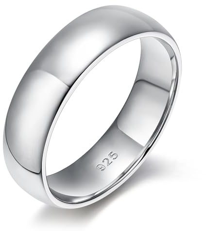 EAMTI 2mm 4mm 6mm 925 Sterling Silver Ring High Polish Plain Dome Wedding Band Comfort Fit Size 8.5