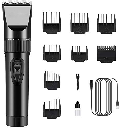 Cortapelos Profesional Hombre Motor Silencioso Cuchilla Titanio Cerámica, Máquina Cortar Pelo Inalámbrico Batería 2000mAh, Cortadora de Pelo Recortador de Pelo Barba Kit, USB recargable