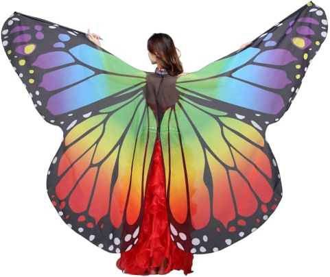 Leemiman Women Belly Dance Butterfly Wings Halloween Christmas Party Accessories Wings with Sticks