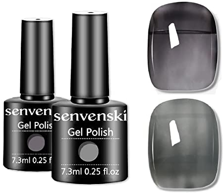 Senvenski Jelly Black Gel Nail Polish Kit - Clear Grey Charcoal Translucent Colours with Milky Sheer Finish | Vegan UV/LED Nail Art Kit Gift for Women Manicure Salon DIY(CS2-008)