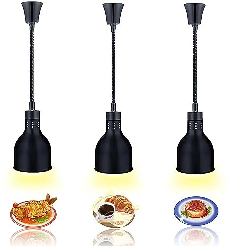 Lampada Riscaldante per Alimenti, Nero Lampade Scaldavivande Cucina Regolabile in Altezza, Sospesa Lampade Riscaldanti per Cucina a Buffet per Ristoranti, Hotel, Regolabile 60-180 cm (3pcs)