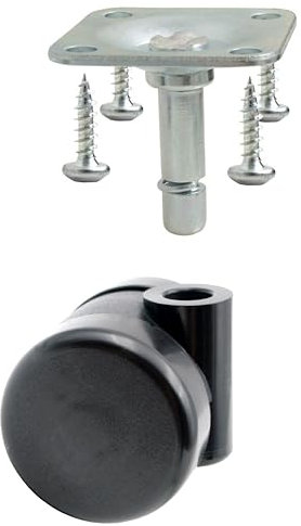 Design61 Juego de 4 Ruedas Giratorias, Herrajes para Muebles, Diámetro de 35 mm, con Placa Atornillable + Tornillo