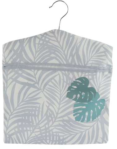 Beldray LA032005PALMFEU7 Wäscheklammerbeutel mit Haken - Klammerkorb für bis zu 50 Wäscheklammern, wäscheklammer sack, Für Socken, Unterwäsche, Palmen-Print, Innen-/Außenbekleidung, 33 x 30 cm, Grau