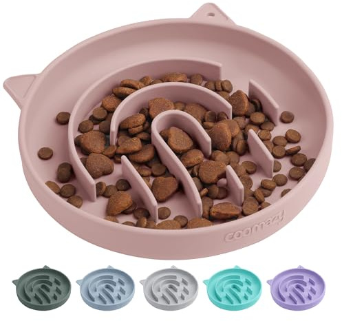 Coomazy Anti Schling Napf für Katzen Silikon Katze Slow Feeder Furtternapf | Katze Essen Napf Langsam Fressen Futternapf für Katzen Pink