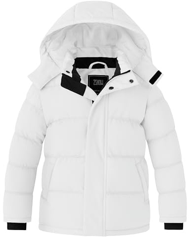 ZSHOW Girl's Hooded Winter Jacket Warm Parka Outerwear Puffer Coat(White,18-20)