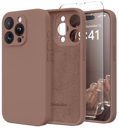 SuydanBox Magnetische Hülle für iPhone 13 Pro, kompatibel mit MagSafe, [Vollständiger Kameraschutz] [Displayschutzfolie] Stoßfeste Silikon-Schutzhülle für iPhone 13 Pro 6,1 Zoll, Braun