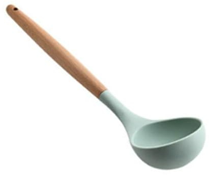 Haofy Louche Silicone 230°C, Manche Bois Vert Anti-Rayures | Cuillère souple préserve poêles antiadhésives, rinçage rapide 10s sans résidu, poignée antidérapante prise confortable, pour