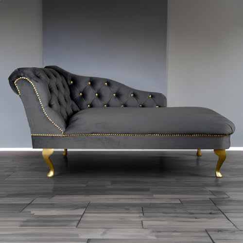Paradise Furniture RegentTufted Chaise Lounge Sofa & Seating Handmade Velvet Living Room Bedroom Hallway Gold Accent Chair… (Left Hand, Grey)