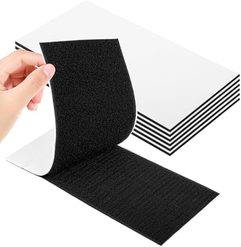 6 Pairs 200x100mm Hook & Loop Tape, Black Adhesive Strips for Wall Hanging | Black Strong double-sided adhesive tape;cuttable to any size; reusable,sticks to walls, floors, cars; no drilling needed