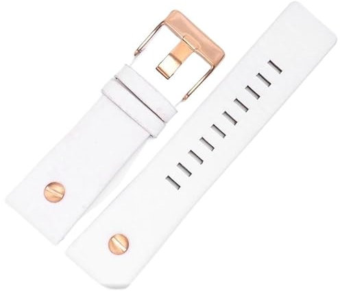 SYFCSEW Compatibile con cinturino for orologio Diesel in pelle di vacchetta da uomo DZ4323 DZ1657 DZ4318 Modello litchi cinturino in pelle di vitello tinta unita 22 24 26 27 28 30mm(A white-rose gold,