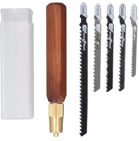 Kit de Sierra de Mano con de Palisandro con Forma Hexagonal y 5 Hojas de Sierra de Calar Desmontables para Cortar y Trabajar con Madera a Mano Fácilmente