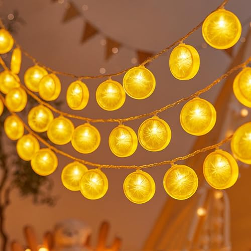 ENLACE Lichterkette Zitronen, 1,5 M 10 LED Gelb Lichterkette, Zitronenlicht, Dekoratives Licht für Terrasse, Wohnzimmer, Schlafzimmer, Party, Hochzeit, Karneval, Weihnachtsdekor, Innen und Außen
