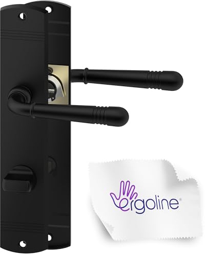 ERGO line LOFTY Schwarz Türbeschlag, Türgriff, Türklinke mit Bad Verriegelung für Badtüren (WC), Drückergarnitur, Schwarz Türklinke, Türdrücker für Innentüren