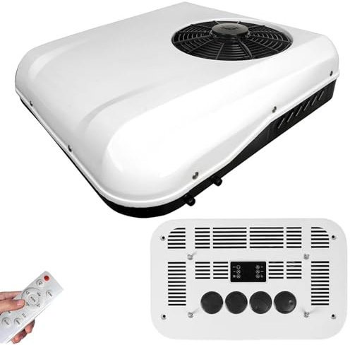 HNBYLMM RV air conditioners 12V/24V, Climatiseur de Toit pour Camping-Cars, camions, fourgonnettes, tracteurs, Faible Bruit, réfrigération Efficace, balançoire à 360 degrés, télécommande,12V