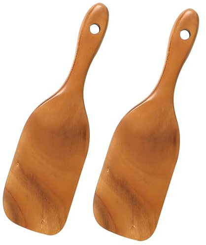 Juego de 2 espátulas de madera de teca con mango largo y agujeros, tamaños versátiles para utensilios de cocina antiadherentes, incluye 2 espátulas