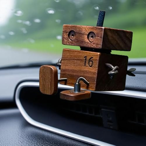 Wackelnder Holzfigur Männchen, Handgefertigter Auto Armaturenbrett-Decor mit magnetischen Gesichtsausdrucken, lustiger Wackelkopf Schreibtischschmuck, tragbare bewegungsaktivierte Holzfigur,