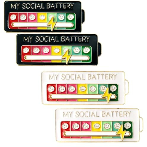 4 Stück Soziale Batterie Pin, Lustige Brosche für Soziale Stimmung, Slider Social Battery Badge, Verstellbare Pins Anstecker mit 7 Emotionen, Lustige Emotionale Emaille-Pin Schmuck