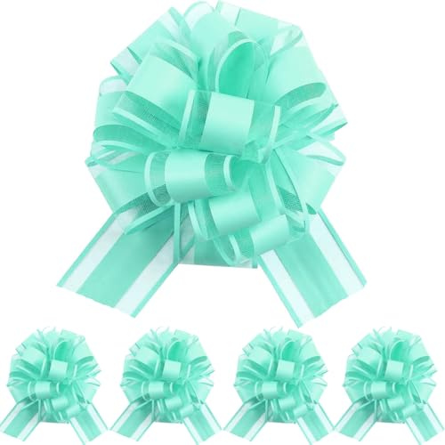We Moment Zone Lot de 5 Nœuds à Tirer en Ruban, Grands Nœuds Rubans pour Cadeaux Paniers Arrangements Voitures de Mariage Anniversaire Décorations de Fête - Turquoise