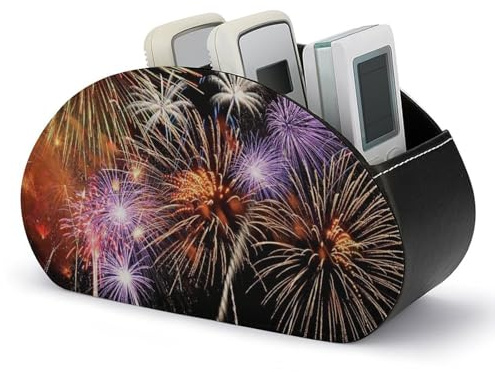 FodPand Leather Remote Control Holder with 5 Compartments TV Remote Holder Controller Holder Remote Organizer Explosion Firework Remote Caddy Storage Box for Bedside Table Office Desk