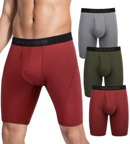 5Mayi 9inch Mens Long leg Underwear Anti Chafe Boxers Mens | 3-Pack Cotton Tag-free Open-fly Anti Chafe Long Leg Sport Work S-XXL