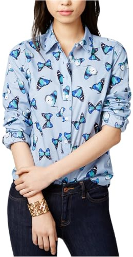 Tommy Hilfiger Camicia da Donna con Bottoni in Lurex Scozzese e Lurex, Chambray Multi, XS