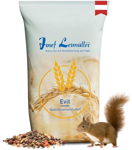 Leimüller Nourriture pour écureuils Premium 1 kg - Mélange adapté à l'espèce avec des Noisettes entières et des vers de Farine - Nourriture fraîche pour écureuils et Tamias d'Autriche