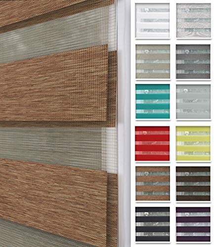 Home-Vision® DuoRollo Klemmfix, Doppelrollo ohne Bohren mit Klämmträgern, DuoRollos für Fenster und Türen (Holzlook Gold, B40cm x H150cm)