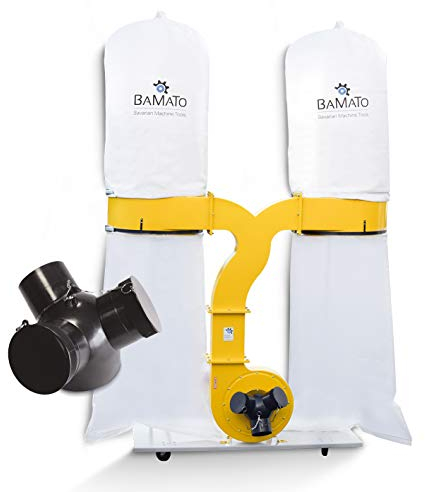 BAMATO Absauganlage AB-3900 | inklusive 3-Fach Adapter | 400 V Elektromotor | integrierte Fahrrollen | 3900 m³/h Absaugleistung | 2x200 Liter Spänesackvolumen | Späneabsauganlage Holz Werkstatt