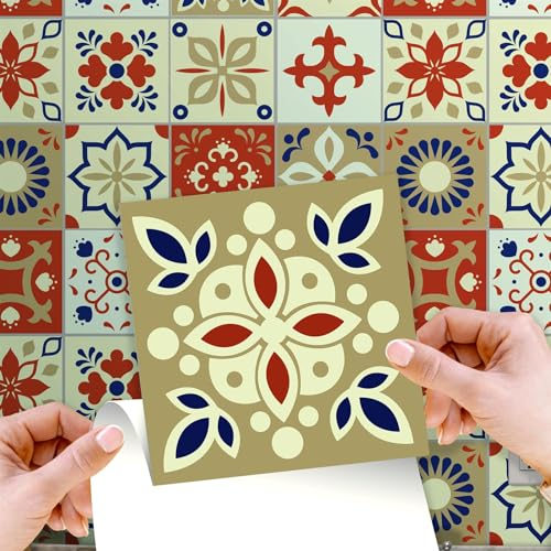 Bahia Burnt Orange and Beige Moroccan Wall Tile Sticker Set - 15 x 15 cm (6 x 6 in) - 24 pcs, DIY Art, Home Decorations, Decals, Kitchen Decor, Bathroom Ideas