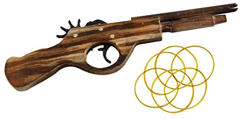 Wood Rubber Band Gun Outdoor Toy Easy Load with 80 Rubber Bands 11.5 inches Length