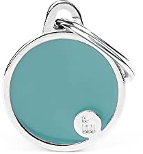 My Family Placa de Identificación personalizado para perro Made in Italy, Círculo Azul Pequeño, Placa de identificación de Perro Grabada Gratis, Metal Esmaltado a Mano, Colección Basic Handmade