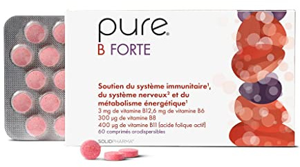 Pure B Forte – 60 Comprimés Hautement Dosés Vitamine B – Comprimés Véganes – Complément Alimentaire pour la Fatigue et le Renforcement de Système Immunitaire – Comprimés de Vitamines B Complexes
