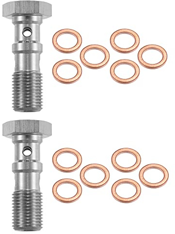 X AUTOHAUX M10x1.25 Thread Turbo Brake Double Banjo Bolt 30mm Length | 2pcs, Stainless Steel, Silver Tone, Turbo Brake Double Banjo Bolt, for Motorcycle Car