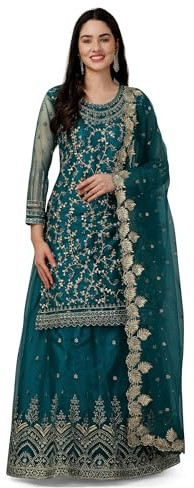 TRENDMALLS Salwar-Anzug-Set für Damen, Netzstickerei, Kurta Lehenga mit Dupatta, Kastanienbraun, Kurta-Set für Damen, Salwaranzug-Set, 38