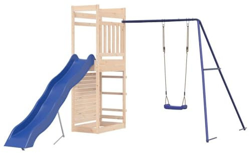 vidaXL Outdoor Playset - Solid Pine Wood Playground with Swing Set, Wave Slide, Rockwall & Sandpit - Fun, Safe and Durable Kids Play Equipment