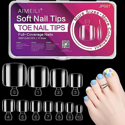 AIMEILI 550 Stück Zehennägel Zum Aufkleben Full Cover Toe Tips Klar Transparent Zehennägel Künstlich Fußnägel Tips False Toe Nails mit Aufbewahrungsbox | Soft Gel Tips Fußnägel, Full Cover Toe Nail Tips, Künstliche Zehennägel, Toe Nails False, Home Nagelstudio DIY Nail Art