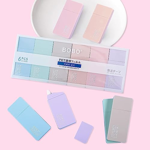 Bianchetto a Nastro, 6 Pezzi Correttore a Nastro Kawaii 6m x 5mm Cancellina Nastro Mini Sbianchetto a Nastro Legami Nastro di Correzione Scrittura Roller per Scuola Ufficio Bambini Studenti Fornitura
