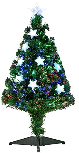 HOMCOM Weihnachtsbaum 0,9 m Christbaum Kunsttanne 90 Äste mit LED-Lichtern Anti-Rutsch-Pads zerlegbar Glasfaser-Farbwechsler PVC Metall Grün 45 x 45 x 90 cm