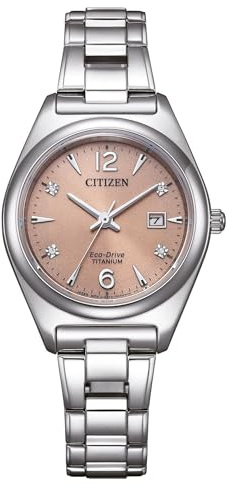 Citizen Damenuhr Super Titanium ™, Braun, 37 mm, EW2601-81Z | Analog Quartz, Saphirglas, 10 bar Wasserdicht, 180 Tage Gangreserve, Datum, Super Titanium ™band