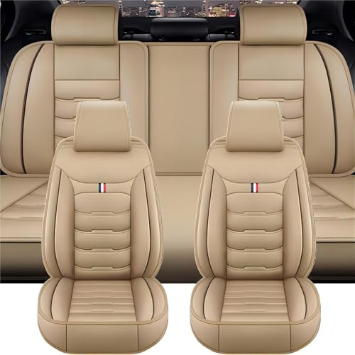 Auto SitzbezüGe für Ford F150 F-150 2000-2019 5 Sitze, Leder Luxus Voll Vorderseite Und RüCkseite SchonbezüGe, Auto-ZubehöR Schonbezug AutositzbezüGe Kompatibel,A Beige
