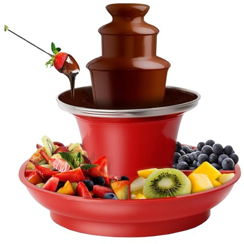 PLABNK Small Chocolate Fountain(3-Tier, Capacity: 200g), Home Removable Fondue Set, with Fruit Serving Tray, Easy Installation, Keep Warm Function, Hot Melting Pot Base,One Size