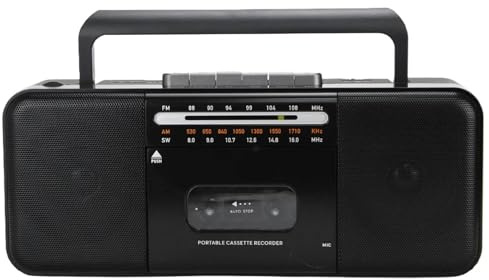 POCDOKYZ Reproductor de Cinta Retro Vintage, Reproductor de Casete Bluetooth, USB Am/FM/SW Radio multibanda estéreo inalámbrico Boombox, Altavoz Grande + Conector para Auriculares,Black