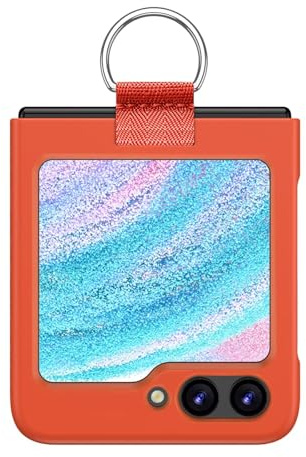 EASSGU Coque Skin-Touch avec Anneau Métallique pour Samsung Galaxy Z Flip7 FE/Z Flip6 (6.7) - Orange.