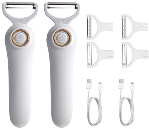 Éplucheur électrique sans fil à 3 lames, éplucheur électrique portatif, éplucheur rechargeable USB pour fruits et légumes, éplucheur de légumes sans fil (2 pieces)