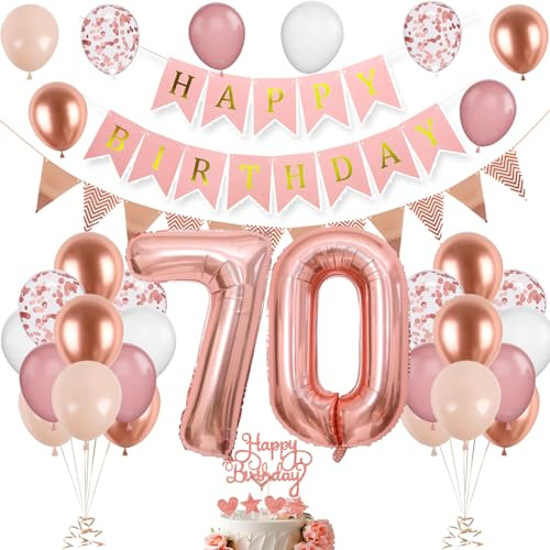 70. Geburtstag Deko Roségold, Luftballon 70. Geburtstags, Geburtstagsdeko 70 Jahr, Mädchen 70 jahre Geburtstags Deko-Set, Zahl 70 Luftballons Tortendeko Roségold Weiß Ballons für Geburtstag Party Deko