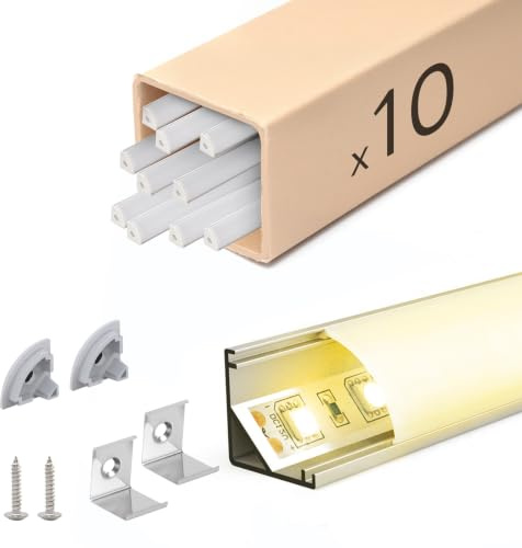 KSIBNW LED Profil Aluminium 1M 10Stück, V-Form Aluprofil Schiene Indirekte Beleuchtung 45 Grad Eckprofil Kanal mit Milchiger Abdeckung, Endkappen, Montageclips Diffusor für 8mm 10mm Breite LED Leiste