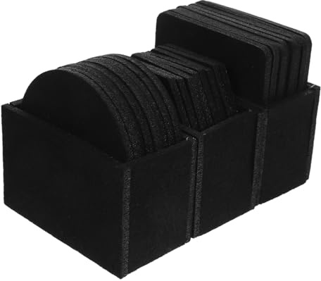 Posavasos de Fieltro 3 Juegos con Soporte, Negro, Antideslizantes