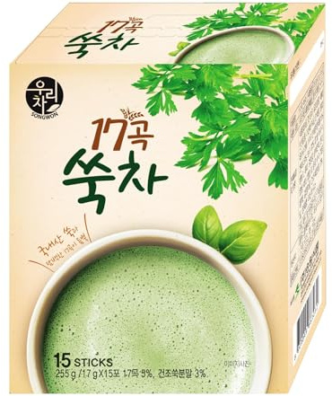 SONGWON 17-Grain Mugwort Tea – Roasted Grain & Korean Mugwort Blend, Smooth and Nutty Flavor, No Artificial Colors, Great as Light Meal Substitute_15 Sticks (17g each / 9 oz)