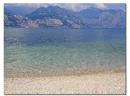 Glücksvilla Murale - Lago di Garda Strandidylle - (immagine in vetro acrilico 5 mm, 60 x 45 cm) - Stampa artistica tedesca - Lago d'Italia montagna Lago di Garda Tirol